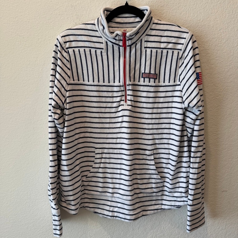 Vineyard Vines Womens Striped Shep Shirt Quarter Zip Pullover American Flag S